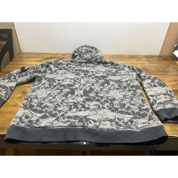 MMA Elite Full Zip Hoodie Men’s Size 2XL Skulls Aop Graphic Sherpa Y2K - Picture 11 of 12